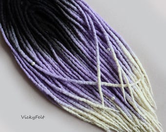 Ombre Wool Dreads, Dreadlock Extensions, Black Purple, Braid in dreads, 15 DE - Full Set