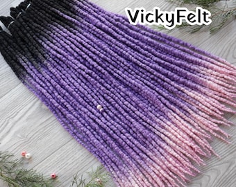 Wool Dreads, Ombre Purple Dreadlock Extensions, double ended dreads, 15 DE to Full Set
