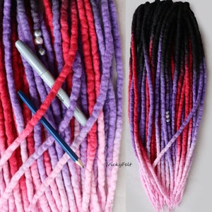 Wool Dreads Ombre 15 DE to Full Set Dreadlocks Extensions length 14 to 32 inches Berry mood image 1
