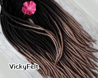 Wool Dreads, Black Dreadlocks, DE Dread, 15 DE - Full set, Double Ended, Ombre "Cappuccino"