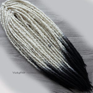 Wool dreadlocks double ended Full Set Dreads DE Ombre wool dreads natural white - black wool 14 to32 inches, 15-60 DE