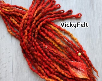 Wool dreads, Single Ended Dreadlock Extensions, wool locks Red, 10 SE - full set, Fiery