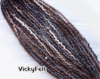 Thin Wool Dread extensions, Double ended Dreadlocks,  Brown Loc dreads, 20 DE - full set