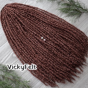 Thin Wavy Wool Dreads: Chestnut Brown Double Ended Extensions, 15 DE - Full set