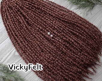 Thin Wavy Wool Dreads, Double Ended Dreadlock Extensions, Chestnut Brown, 15 DE - Full set