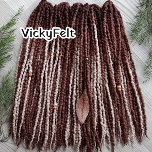 Brown Wool Dreads: Wavy Thin Brown Double Ended Dreadlocks Extensions