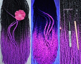 Neon Wolle Dreads DE Erweiterungen Dünne gewellte Dreadlock UV Neon Lila 15 DE to Full set, 14 bis 32 Zoll Andere Neonfarben auf Anfrage