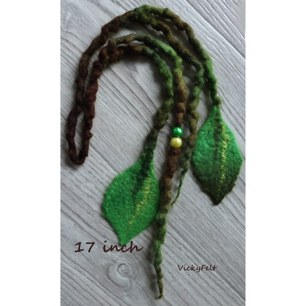 Accent dreads Wool dreadlock extensions - branches, twigs, roots, leaves "Green Forest" ONE dreads available 17"