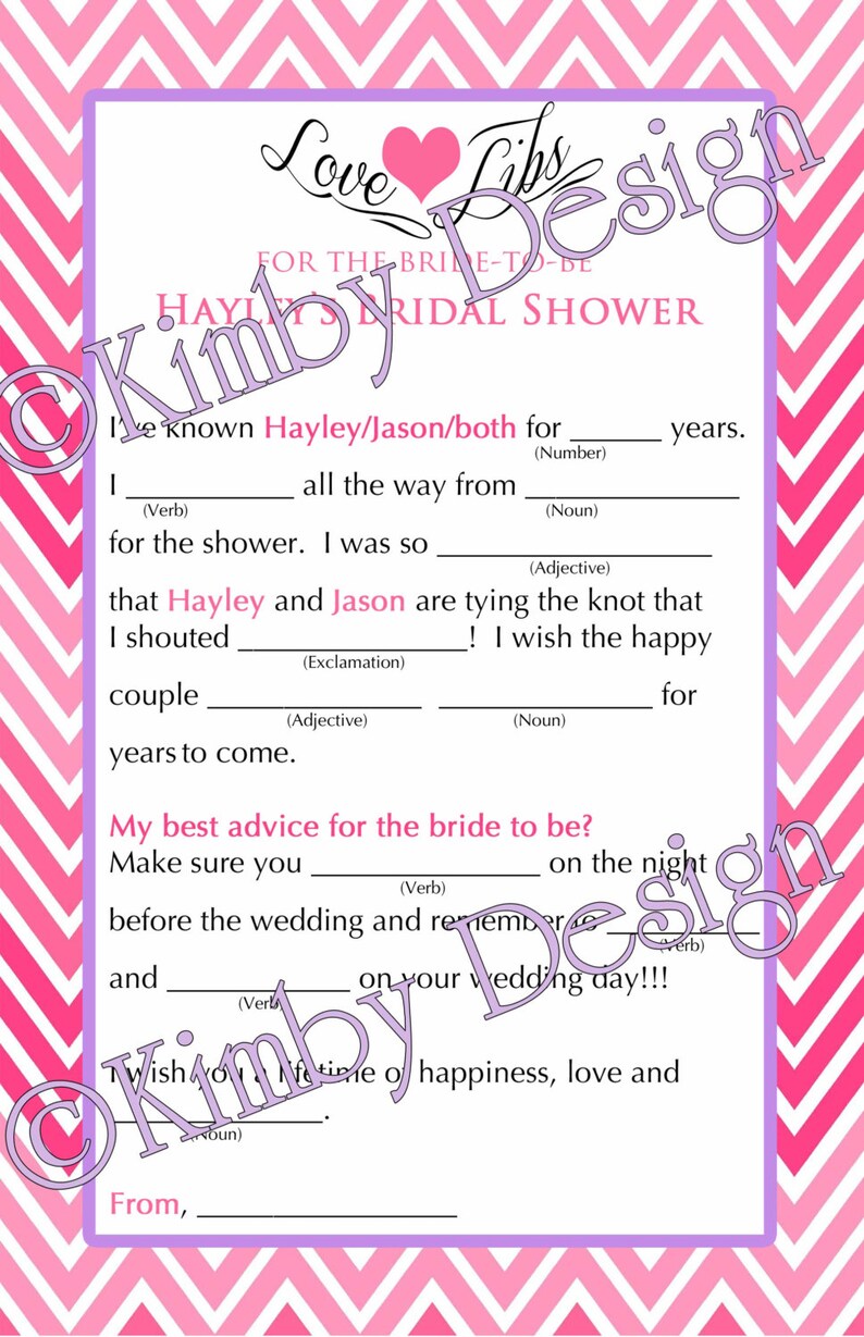 Customizable Bridal Shower Mad libs/Love libs foldable | Etsy