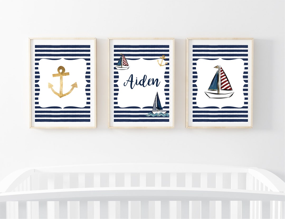 Sailor Anchor Print Set Personalized Sign Nursery Print Boys Room Wall ...