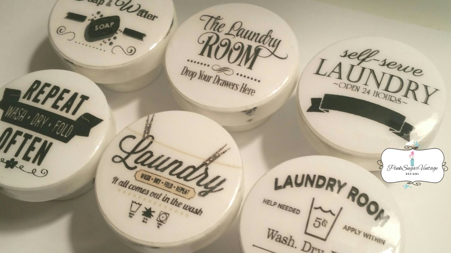 LAUNDRY ROOM KNOBS Drawer Pulls 1 Vintage Look Paris France Etsy