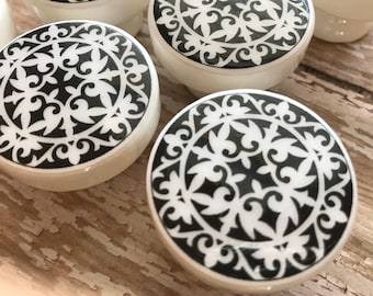 BLACK and WHITE Knobs Kitchen Cabinet Farmhouse Tile French Vintage Dresser Drawer Handmade Pulls Shabby Chic Cottage Provincial Distressed