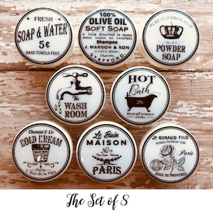 NEW!  BATH BATHROOM Knobs Decor Vintage Look Black White Drawer Pulls Shabby Chic Retro Cottage Distressed French Provincial Farmhouse
