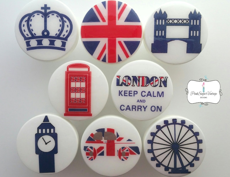 LONDON UK Great Britian Knobs British Drawer Pulls Flag Etsy