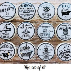 NEW! BATH BATHROOM Knobs Decor Vintage Look Black White Drawer Pulls ...