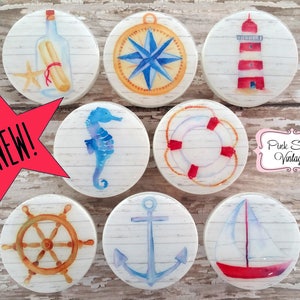 NEW NAUTICAL Knobs Drawer Pulls SHIPLAP Vintage Shabby Chic Watercolor Cottage Farmhouse Kitchen Refinished Dresser Barnwood