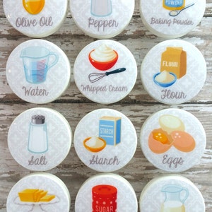 Kitchen Cabinet Knobs Drawer Pulls BAKING INGREDIENTS Shabby Chic Cottage Farmhouse Baking Foods - White Gray
