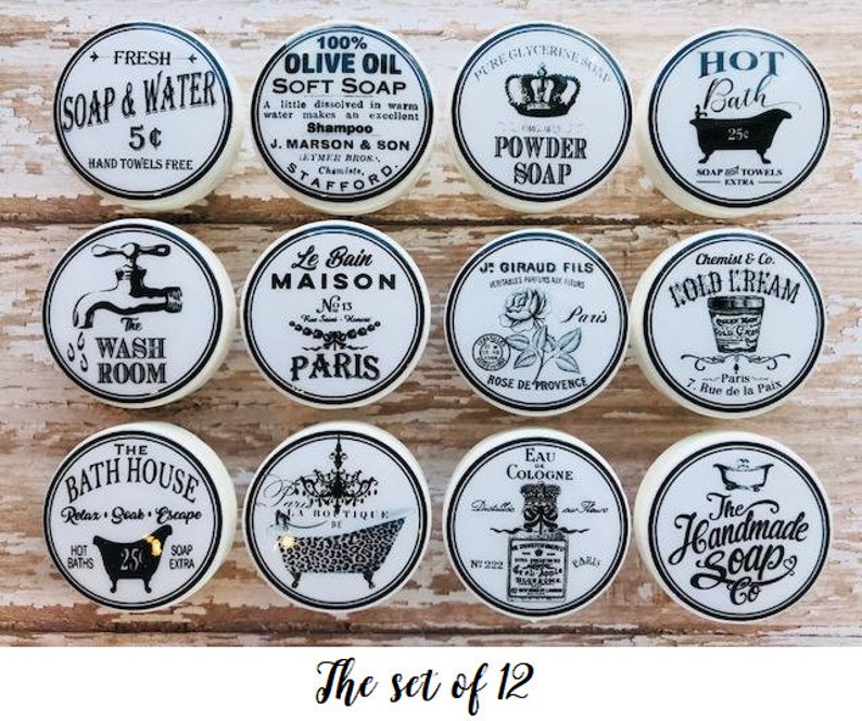 BATH BATHROOM KNOBS Decor Vintage Look Black Drawer Pulls Etsy