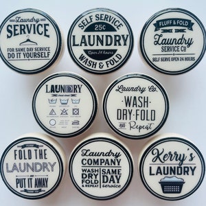 LAUNDRY ROOM KNOBS Drawer Pulls #16 Tan Beige Vintage Look Decor Black Shabby Chic Retro Cottage French Provincial Farmhouse