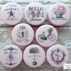 ヴィンテージ 引き出しノブ 手作りの引き手 パリの春 ピンク フランス シャビーシック コテージ フレンチ プロバンス ファームハウス ホワイト リフィニッシュ ドレッサー