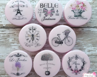 Vintage Drawer Knobs Handmade Pulls SPRINGTIME IN PARIS Pink France Shabby Chic Cottage French Provincial Farmhouse White Refinished Dresser