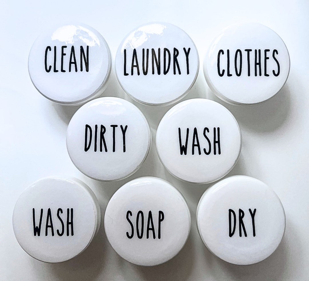 Word Laundry Knobs Drawer Pulls / Long Letters / Black and White