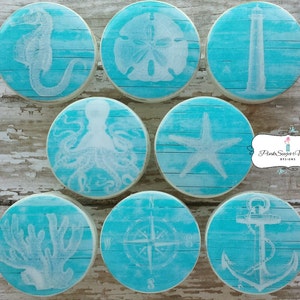 NAUTICAL Knobs Drawer Pulls Vintage Shabby Chic Cottage Beach House Refinished Dresser BLUE BARNWOOD Shiplap
