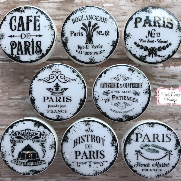 Vintage Handmade Kitchen Knobs Cabinet Drawer Pulls Paris France Shabby Chic Cottage French Farmhouse Black White The French Bistro Set