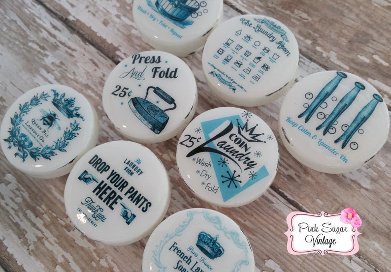 LAUNDRY ROOM Knobs 3 Drawer Pulls BLUE Vintage Look Etsy