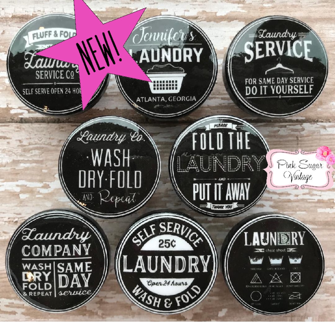 LAUNDRY ROOM KNOBS Drawer Pulls 13 Vintage Look Decor Black White