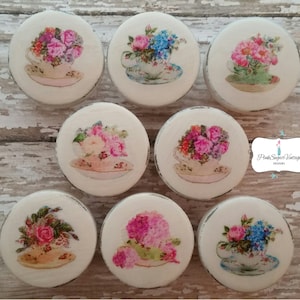 Kitchen Cabinet Knobs Vintage Tea Cup Floral Drawer Pulls Paris Kitchen Shabby Chic Cottage French Provincial Farmhouse Refinished Dresser