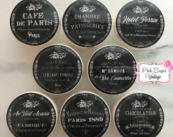 BLACK WHITE Kitchen CABINET Knobs Farmhouse Cafe Drawer Cabinet Pulls Paris France Shabby Chic Cottage French Advertisements