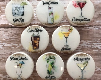 Pomos para vinoteca, tiradores para cajones y puertas de armarios de cocina, ideales para cócteles, bebidas alcohólicas y licores. Estilo francés blanco envejecido vintage.