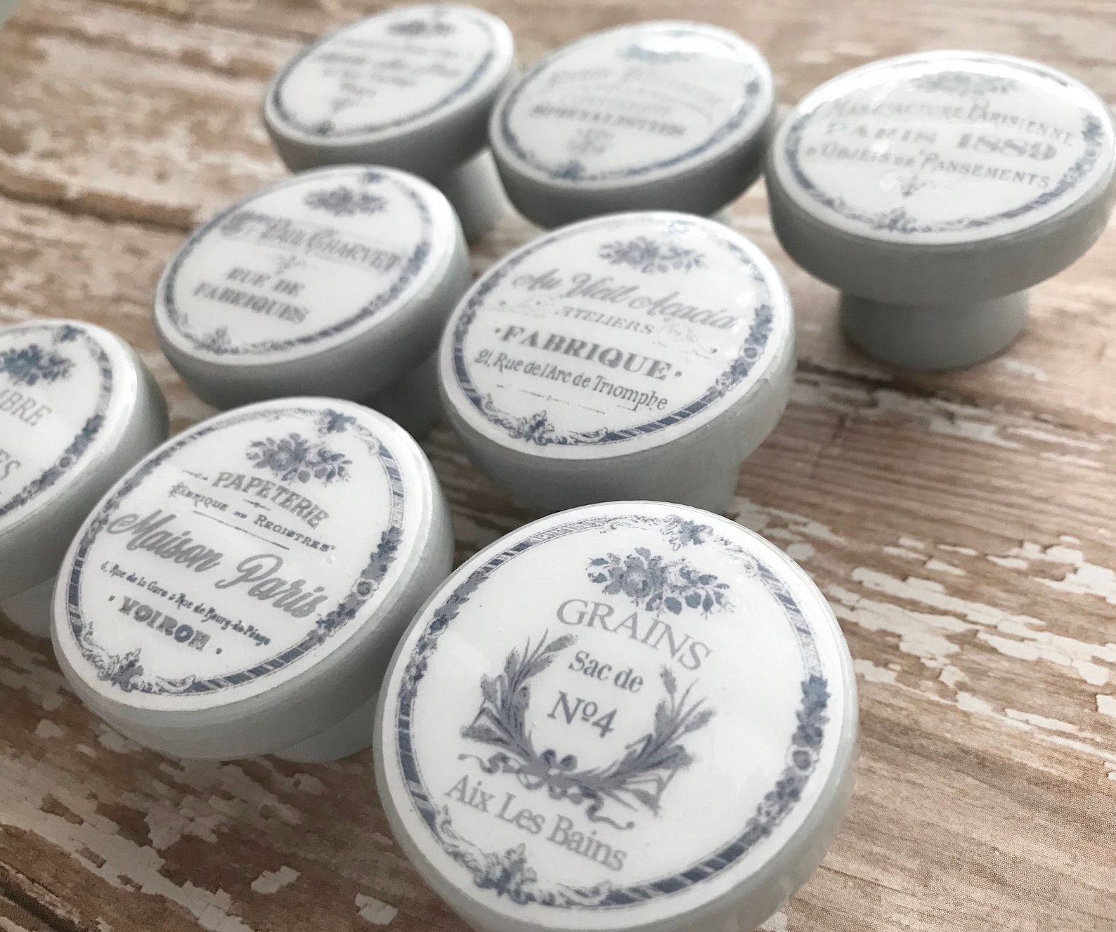 GRAY WHITE Kitchen Knobs CAFE Drawer Pulls Etsy