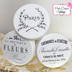 BLACK WHITE Knobs Kitchen Cabinet French Vintage Dresser Drawer Handmade Pulls Shabby Chic Cottage Provincial Farmhouse Distressed Fleur #2