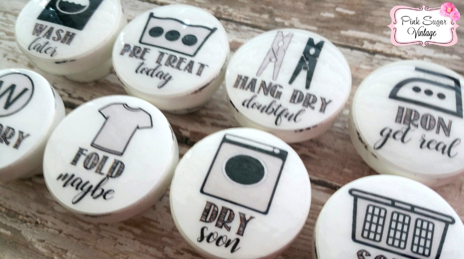 LAUNDRY ROOM KNOBS Drawer Pulls 9 Symbols Logos Decor Vintage Etsy