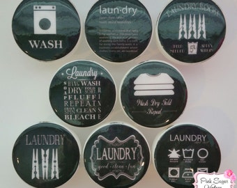 LAUNDRY ROOM KNOBS Drawer Pulls #6 Vintage Look Black Chalkboard Shabby Chic Retro Cottage Distressed French Provincial Farmhouse