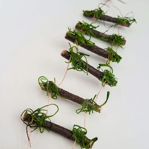 Fairy Twig Ladders 4 options: 6, 8, 10 or 12 RUNGS. Fairy Garden decor. Indoor / outdoor.    Handcrafted, sealed twigs, copper wire, moss.