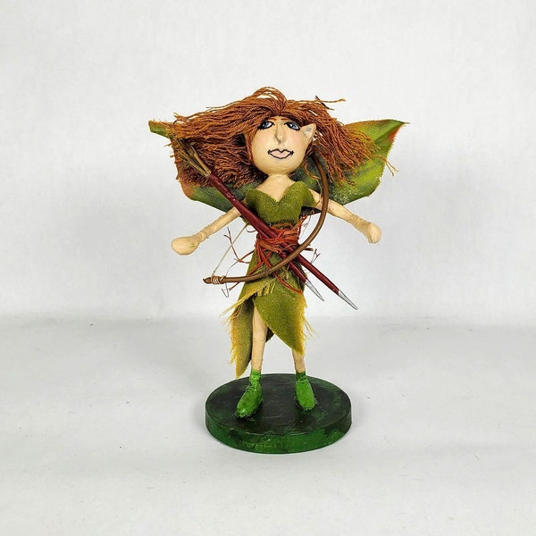 Red headed Fairy, 4" tall, Sebillon is a sassy warrior in the forest kingdom of nymphs, fairies & elves.  Fantasy fictional character