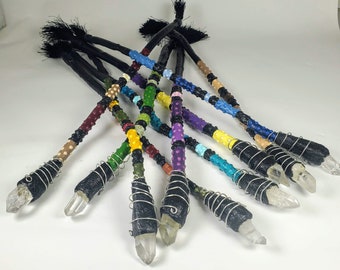 Crystal Wands, choose from 9 colors. Made of a hand painted Maple branch & a Quartz Crystal. Altar or manifestation tool, healing, magic