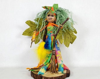 Spiritual Fairy 7" tall, Carries 3 powerful Aura & House cleansing tools: sage stick, feather duster, broom. Rids spirits, stays to protect