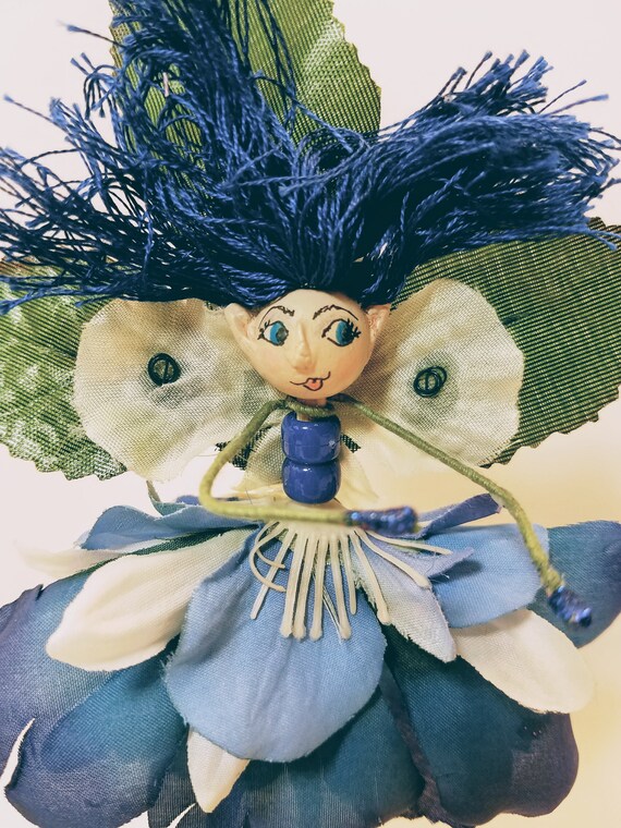 Tiny Fairy Doll Blue Quirky Face Elf Ears Crazy Blue Hair Etsy