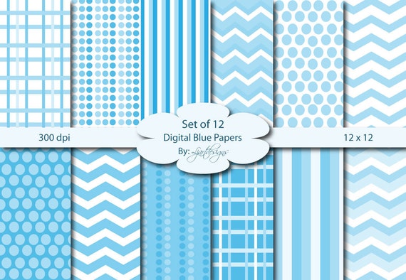 Digital Blue Papers, Scrapbooking, Papers, Crafts, Supply, Baby Boy, Chevron, Dots, Stripes Instant Download, Baby Shower Il_570xn