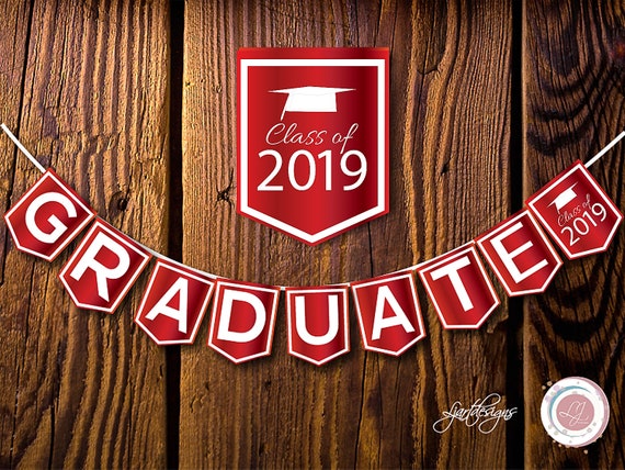 Red And White Graduation Banner Graduate Bunting Flags Etsy