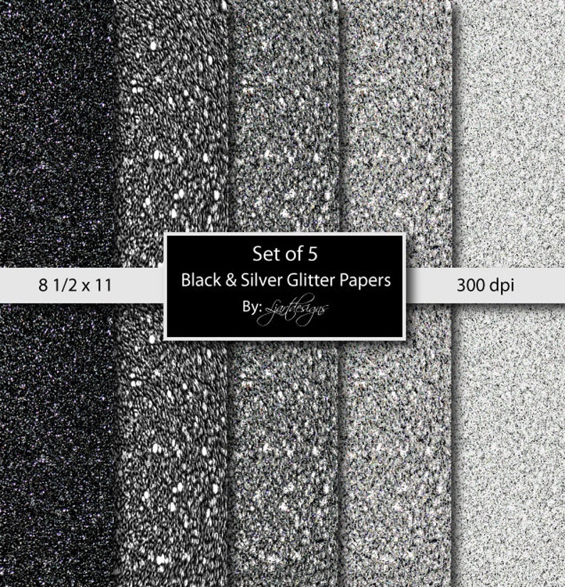 Digital Black & Silver Glitter Papers Scrapbooking Crafts - Etsy