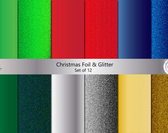 Christmas Foil and Glitter, Scrapbooking Paper, Crafts, Holiday, Red, Green, Blue, Gold, Silver, Craft Supplies, Textured, Digital