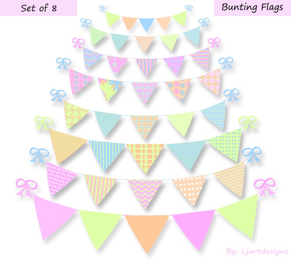 Digital Spring Bunting Flags Clipart Pastel Scrapbooking Clip