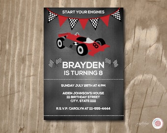 Chalkboard Race Car Birthday Invitation, Custom Birthday Invitation, Printable, Kids Birthday, Children's Birthday Invitation,