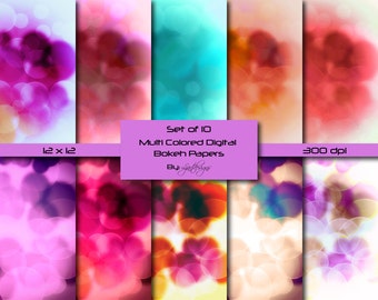 Bokeh Digital Papers, Multi Colored, Pastel, Scrapbooking Papers, Craft Supplies, Background, Backdrop, Abstract, Instant Download