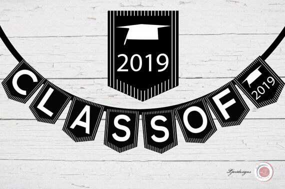 Digital Black And White Striped Graduation Banner Class Of Etsy